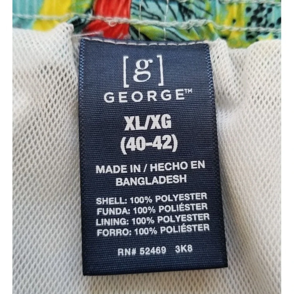 George Swimwear Shorts Men's Extra Large XL Floral Elastic Waist Pockets Lined‎